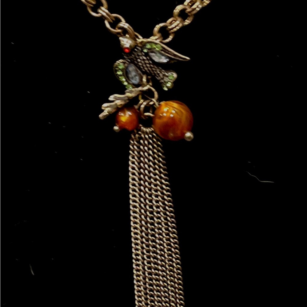 Signed Lane Bryant Swallow Pendant Necklace with Tassel and adjustable chain